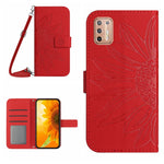Skin Feel Custodia per cellulare in pelle con motivo a fiori di sole con cordino, For Motorola Moto G9 Plus, For Motorola Moto G9 Power