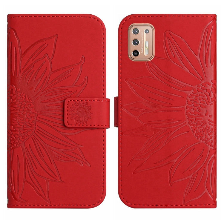 Skin Feel Custodia per cellulare in pelle con motivo a fiori di sole con cordino, For Motorola Moto G9 Plus, For Motorola Moto G9 Power