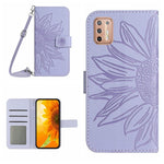 Skin Feel Custodia per cellulare in pelle con motivo a fiori di sole con cordino, For Motorola Moto G9 Plus, For Motorola Moto G9 Power