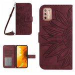 Skin Feel Custodia per cellulare in pelle con motivo a fiori di sole con cordino, For Motorola Moto G9 Plus, For Motorola Moto G9 Power
