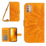 Skin Feel Custodia per cellulare in pelle con motivo a fiori di sole con cordino, For Motorola Moto G9 Plus, For Motorola Moto G9 Power