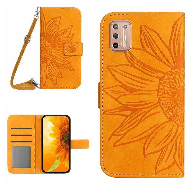 Skin Feel Custodia per cellulare in pelle con motivo a fiori di sole con cordino, For Motorola Moto G9 Plus, For Motorola Moto G9 Power