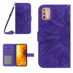 Skin Feel Custodia per cellulare in pelle con motivo a fiori di sole con cordino, For Motorola Moto G9 Plus, For Motorola Moto G9 Power
