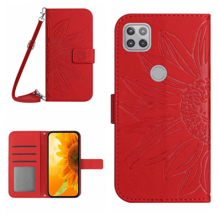 Skin Feel Custodia per cellulare in pelle con motivo a fiori di sole con cordino, For Motorola Moto G9 Plus, For Motorola Moto G9 Power