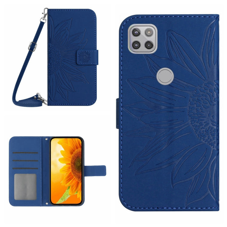 Skin Feel Custodia per cellulare in pelle con motivo a fiori di sole con cordino, For Motorola Moto G9 Plus, For Motorola Moto G9 Power