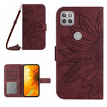 Skin Feel Custodia per cellulare in pelle con motivo a fiori di sole con cordino, For Motorola Moto G9 Plus, For Motorola Moto G9 Power