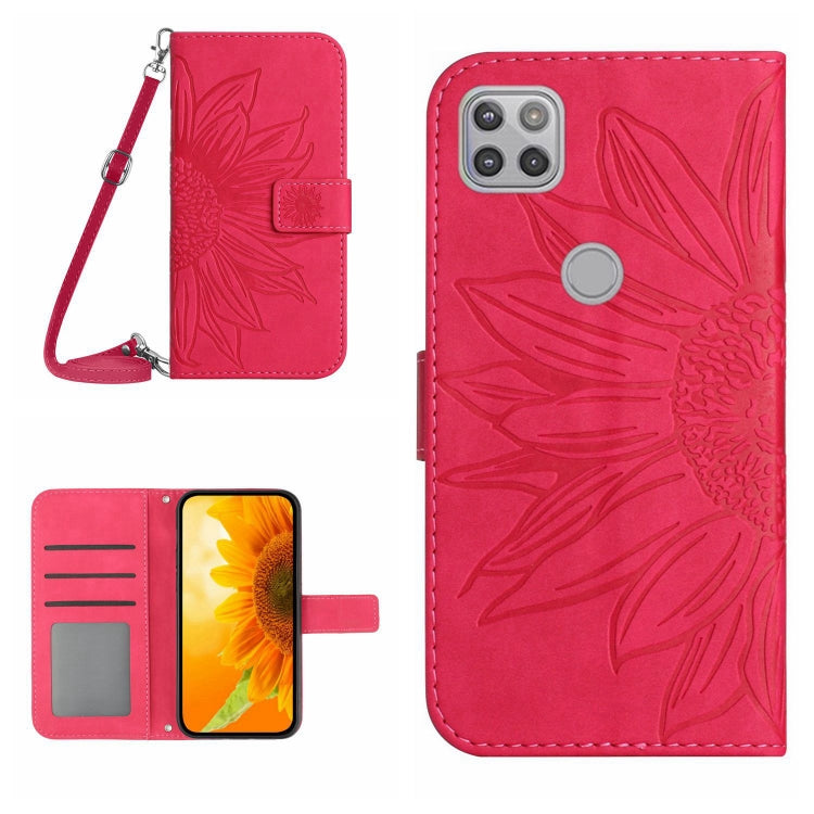 Skin Feel Custodia per cellulare in pelle con motivo a fiori di sole con cordino, For Motorola Moto G9 Plus, For Motorola Moto G9 Power