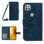 Skin Feel Custodia per cellulare in pelle con motivo a fiori di sole con cordino, For Motorola Moto G9 Plus, For Motorola Moto G9 Power