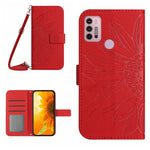 Skin Feel Custodia per cellulare in pelle con motivo a fiori di sole con cordino, For Motorola Moto G10/G20/G30, For Motorola Moto G22