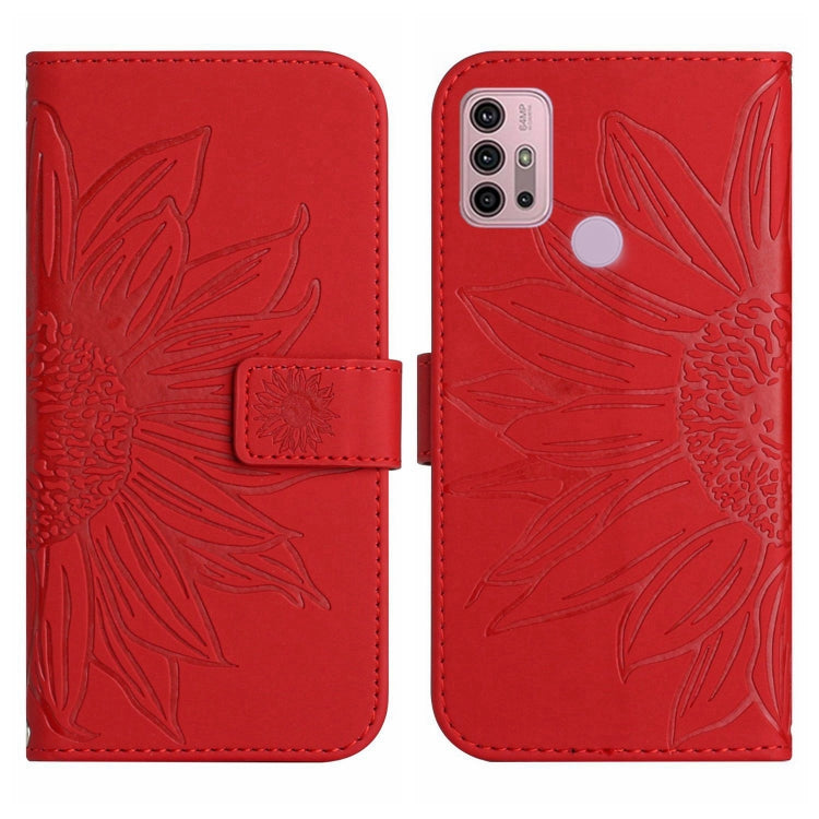 Skin Feel Custodia per cellulare in pelle con motivo a fiori di sole con cordino, For Motorola Moto G10/G20/G30, For Motorola Moto G22