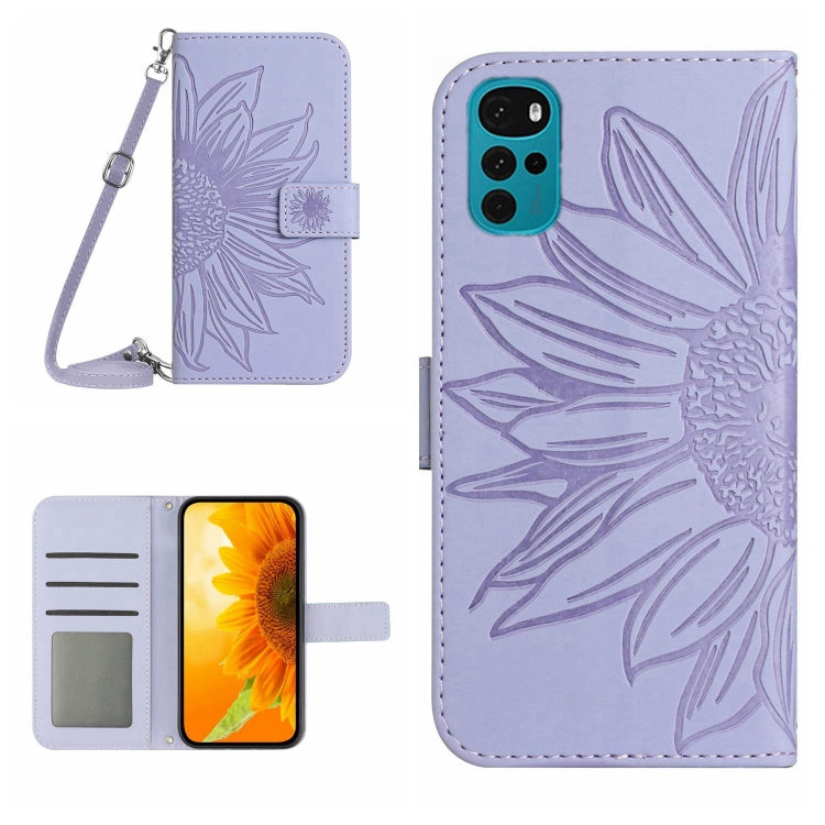 Skin Feel Custodia per cellulare in pelle con motivo a fiori di sole con cordino, For Motorola Moto G10/G20/G30, For Motorola Moto G22