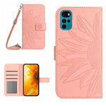 Skin Feel Custodia per cellulare in pelle con motivo a fiori di sole con cordino, For Motorola Moto G10/G20/G30, For Motorola Moto G22