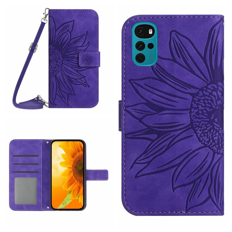 Skin Feel Custodia per cellulare in pelle con motivo a fiori di sole con cordino, For Motorola Moto G10/G20/G30, For Motorola Moto G22
