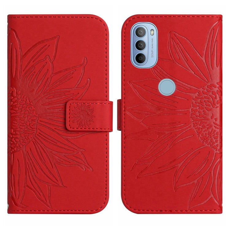 Skin Feel Custodia per cellulare in pelle con motivo a fiori di sole con cordino, For Motorola Moto G31/G41, For Motorola Moto G32