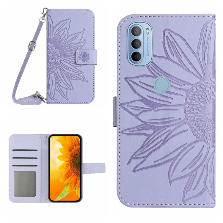 Skin Feel Custodia per cellulare in pelle con motivo a fiori di sole con cordino, For Motorola Moto G31/G41, For Motorola Moto G32