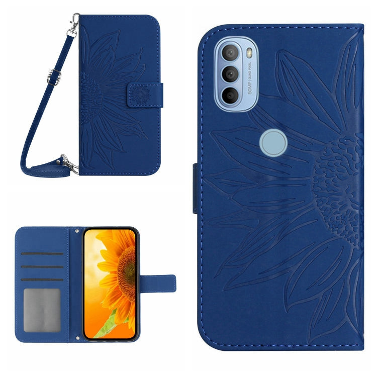 Skin Feel Custodia per cellulare in pelle con motivo a fiori di sole con cordino, For Motorola Moto G31/G41, For Motorola Moto G32