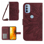 Skin Feel Custodia per cellulare in pelle con motivo a fiori di sole con cordino, For Motorola Moto G31/G41, For Motorola Moto G32