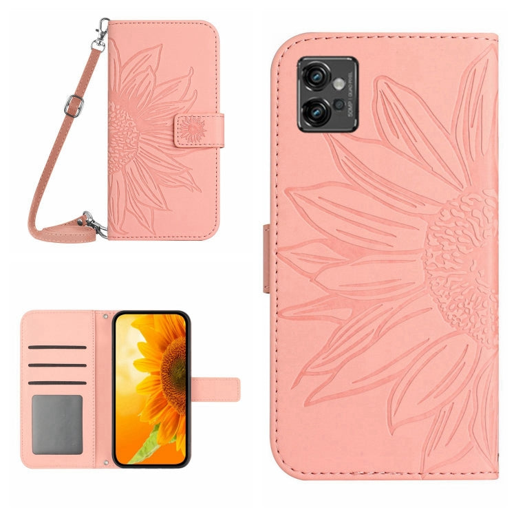 Skin Feel Custodia per cellulare in pelle con motivo a fiori di sole con cordino, For Motorola Moto G31/G41, For Motorola Moto G32