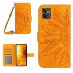 Skin Feel Custodia per cellulare in pelle con motivo a fiori di sole con cordino, For Motorola Moto G31/G41, For Motorola Moto G32