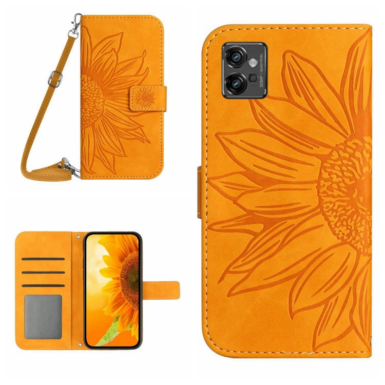 Skin Feel Custodia per cellulare in pelle con motivo a fiori di sole con cordino, For Motorola Moto G31/G41, For Motorola Moto G32