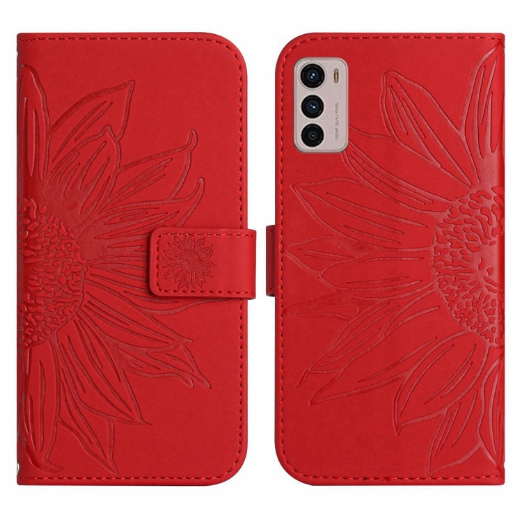 Skin Feel Custodia per cellulare in pelle con motivo a fiori di sole con cordino, For Motorola Moto G42, For Motorola Moto G50