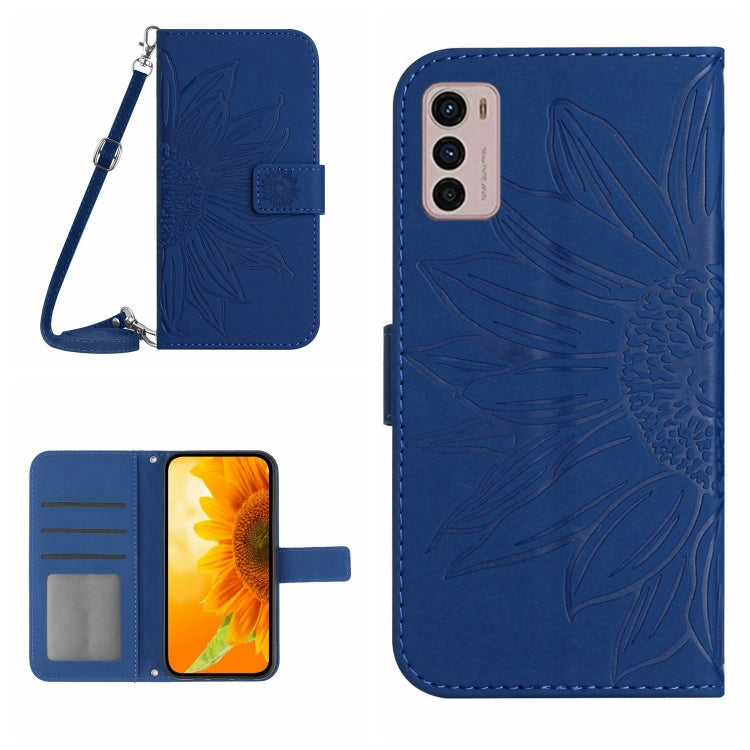 Skin Feel Custodia per cellulare in pelle con motivo a fiori di sole con cordino, For Motorola Moto G42, For Motorola Moto G50