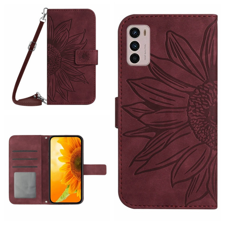 Skin Feel Custodia per cellulare in pelle con motivo a fiori di sole con cordino, For Motorola Moto G42, For Motorola Moto G50