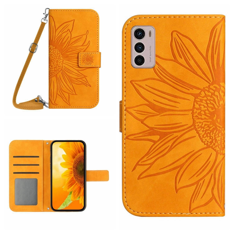 Skin Feel Custodia per cellulare in pelle con motivo a fiori di sole con cordino, For Motorola Moto G42, For Motorola Moto G50