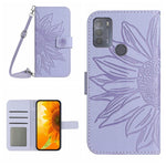 Skin Feel Custodia per cellulare in pelle con motivo a fiori di sole con cordino, For Motorola Moto G42, For Motorola Moto G50