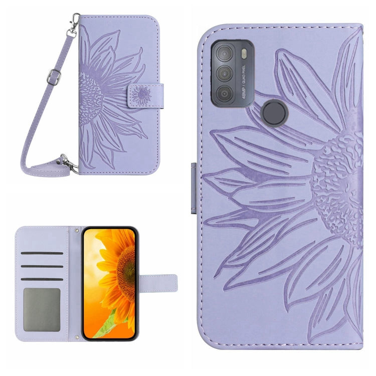 Skin Feel Custodia per cellulare in pelle con motivo a fiori di sole con cordino, For Motorola Moto G42, For Motorola Moto G50