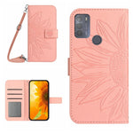 Skin Feel Custodia per cellulare in pelle con motivo a fiori di sole con cordino, For Motorola Moto G42, For Motorola Moto G50
