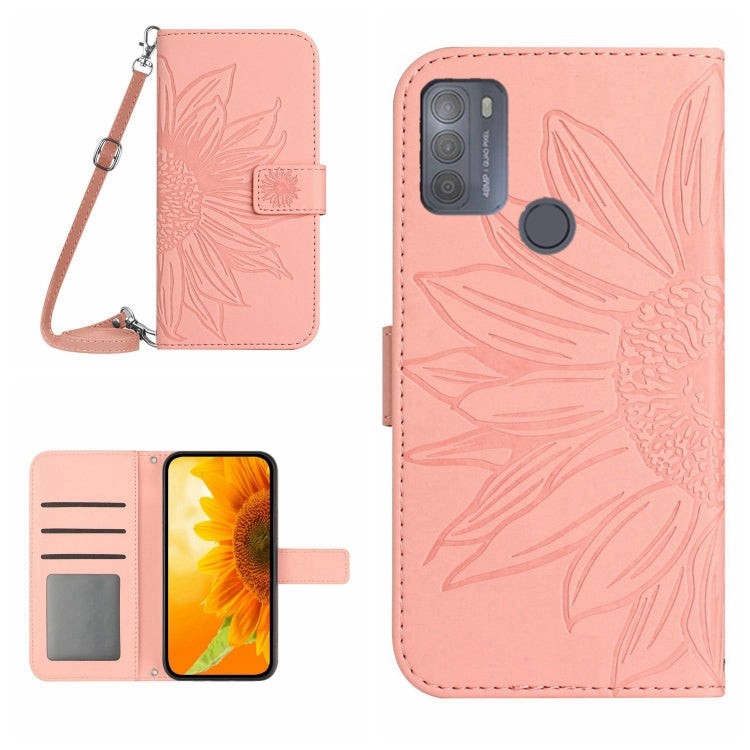 Skin Feel Custodia per cellulare in pelle con motivo a fiori di sole con cordino, For Motorola Moto G42, For Motorola Moto G50