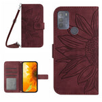 Skin Feel Custodia per cellulare in pelle con motivo a fiori di sole con cordino, For Motorola Moto G42, For Motorola Moto G50