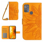 Skin Feel Custodia per cellulare in pelle con motivo a fiori di sole con cordino, For Motorola Moto G42, For Motorola Moto G50