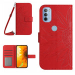 Skin Feel Custodia per cellulare in pelle con motivo a fiori di sole con cordino, For Motorola Moto G51 5G, For Motorola Moto G52J