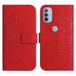 Skin Feel Custodia per cellulare in pelle con motivo a fiori di sole con cordino, For Motorola Moto G51 5G, For Motorola Moto G52J