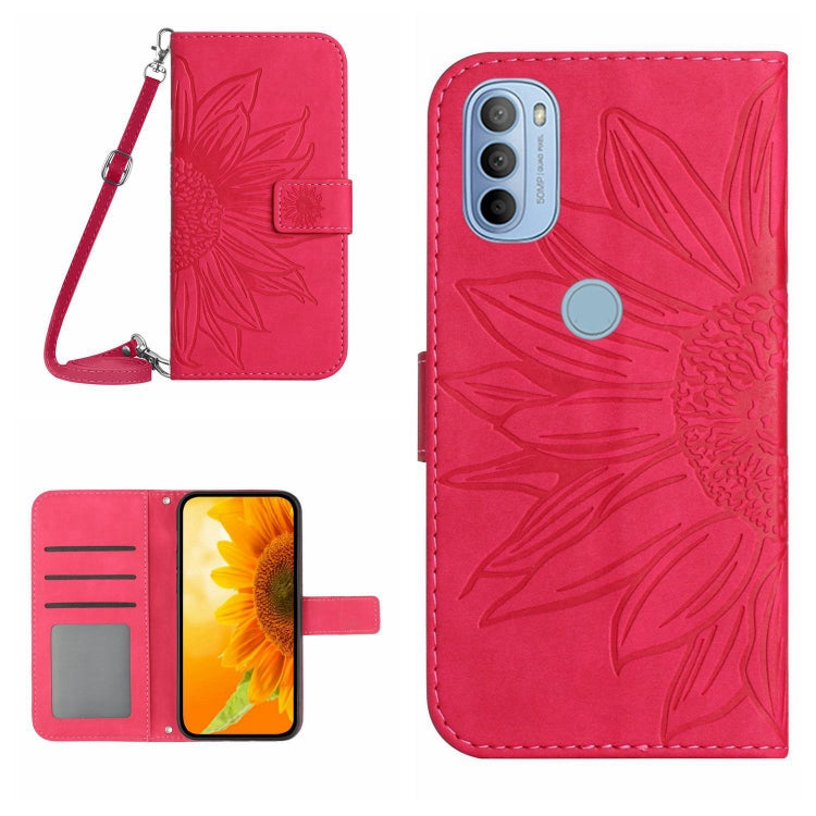 Skin Feel Custodia per cellulare in pelle con motivo a fiori di sole con cordino, For Motorola Moto G51 5G, For Motorola Moto G52J