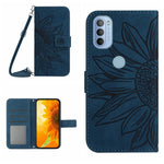 Skin Feel Custodia per cellulare in pelle con motivo a fiori di sole con cordino, For Motorola Moto G51 5G, For Motorola Moto G52J