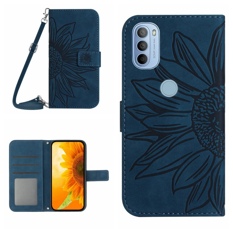 Skin Feel Custodia per cellulare in pelle con motivo a fiori di sole con cordino, For Motorola Moto G51 5G, For Motorola Moto G52J