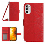 Skin Feel Custodia per cellulare in pelle con motivo a fiori di sole con cordino, For Motorola Moto G51 5G, For Motorola Moto G52J