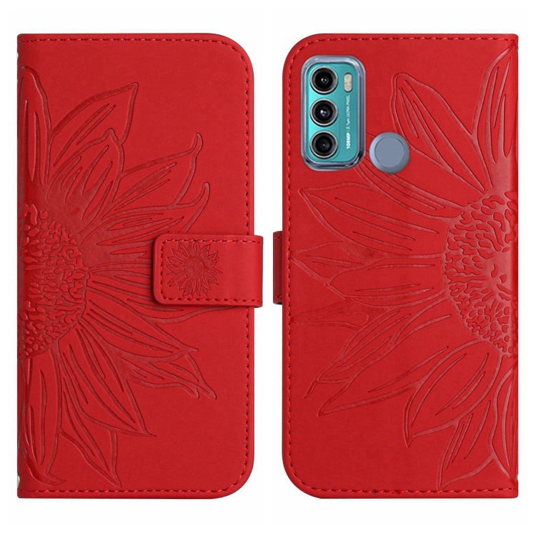 Skin Feel Custodia per cellulare in pelle con motivo a fiori di sole con cordino, For Motorola Moto G60, For Motorola Moto G60S