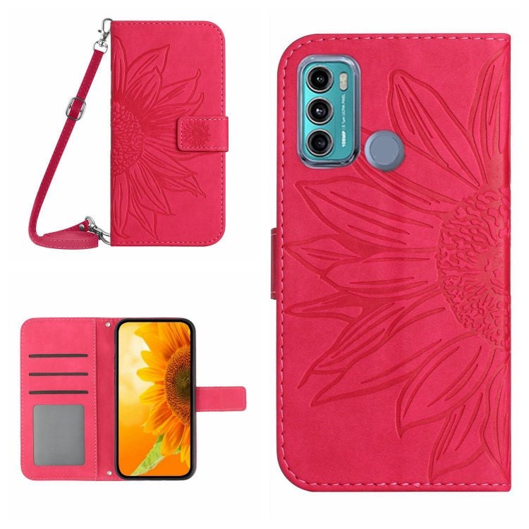 Skin Feel Custodia per cellulare in pelle con motivo a fiori di sole con cordino, For Motorola Moto G60, For Motorola Moto G60S