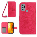 Skin Feel Custodia per cellulare in pelle con motivo a fiori di sole con cordino, For Motorola Moto G60, For Motorola Moto G60S