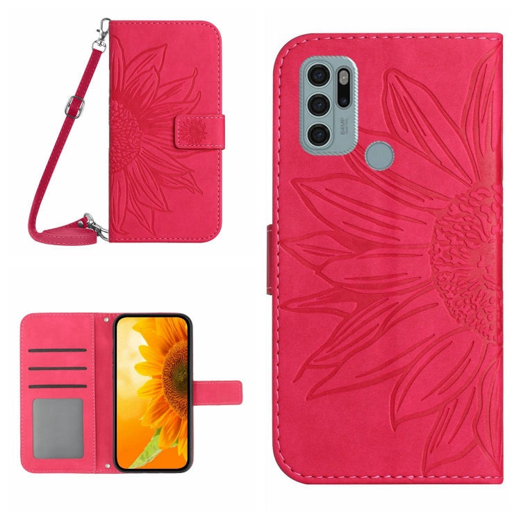 Skin Feel Custodia per cellulare in pelle con motivo a fiori di sole con cordino, For Motorola Moto G60, For Motorola Moto G60S
