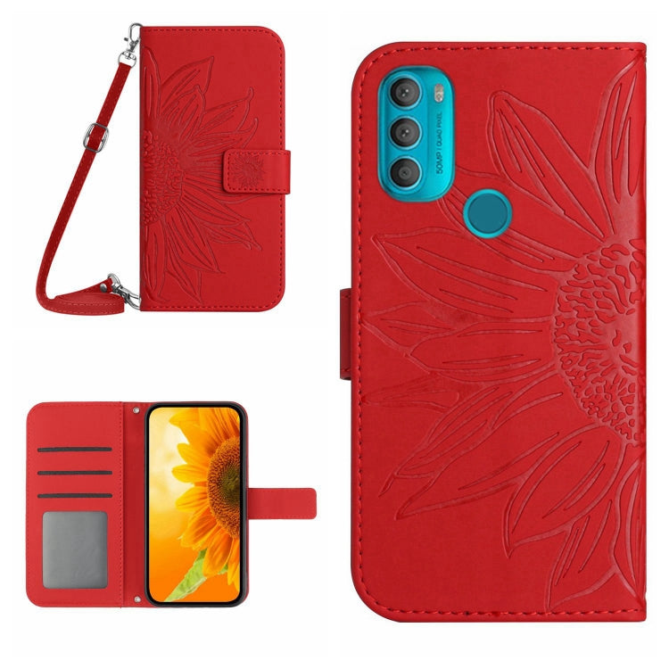 Skin Feel Custodia per cellulare in pelle con motivo a fiori di sole con cordino, For Motorola Moto G71 5G, For Motorola Moto G72 5G