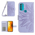 Skin Feel Custodia per cellulare in pelle con motivo a fiori di sole con cordino, For Motorola Moto G71 5G, For Motorola Moto G72 5G