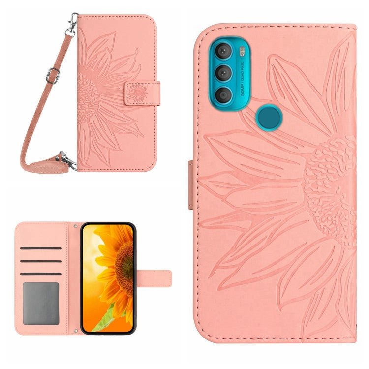 Skin Feel Custodia per cellulare in pelle con motivo a fiori di sole con cordino, For Motorola Moto G71 5G, For Motorola Moto G72 5G