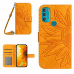 Skin Feel Custodia per cellulare in pelle con motivo a fiori di sole con cordino, For Motorola Moto G71 5G, For Motorola Moto G72 5G