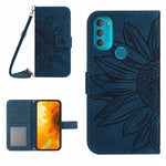 Skin Feel Custodia per cellulare in pelle con motivo a fiori di sole con cordino, For Motorola Moto G71 5G, For Motorola Moto G72 5G