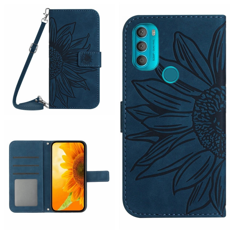 Skin Feel Custodia per cellulare in pelle con motivo a fiori di sole con cordino, For Motorola Moto G71 5G, For Motorola Moto G72 5G